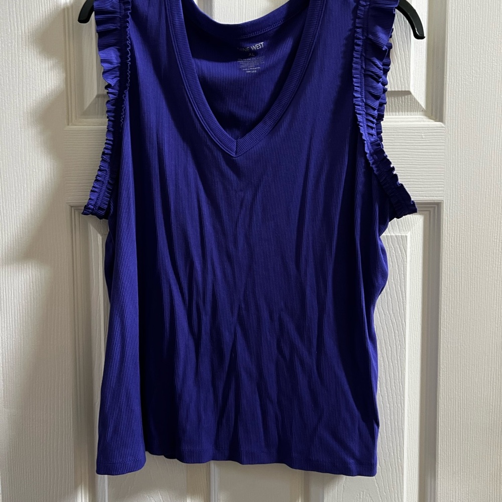 Women's Blue Ruffled Sleeveless Top